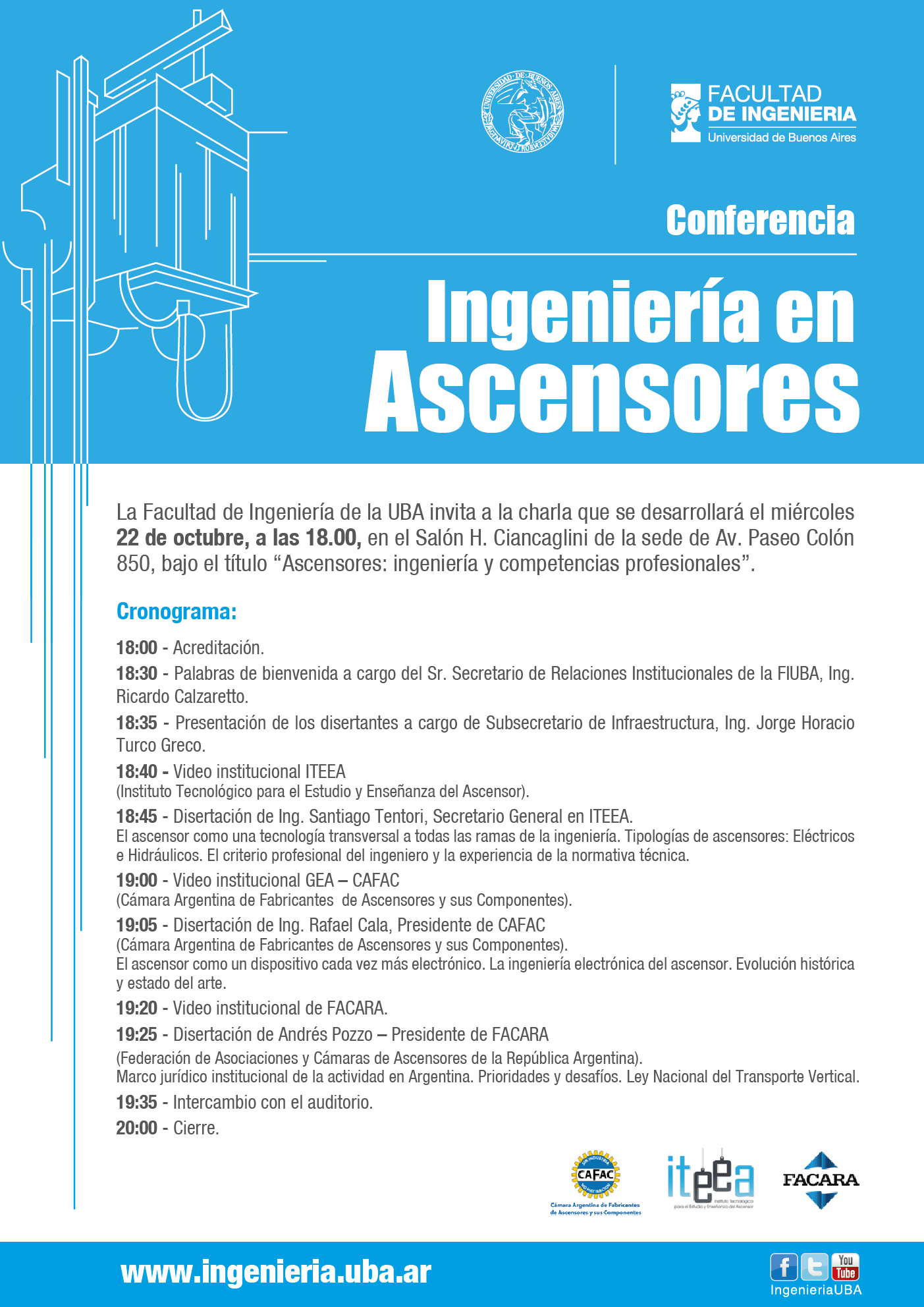 La Facultad de Ingeniería de la UBA invita a la Conferencia “Ascensores: ingeniería y competencias profesionales”